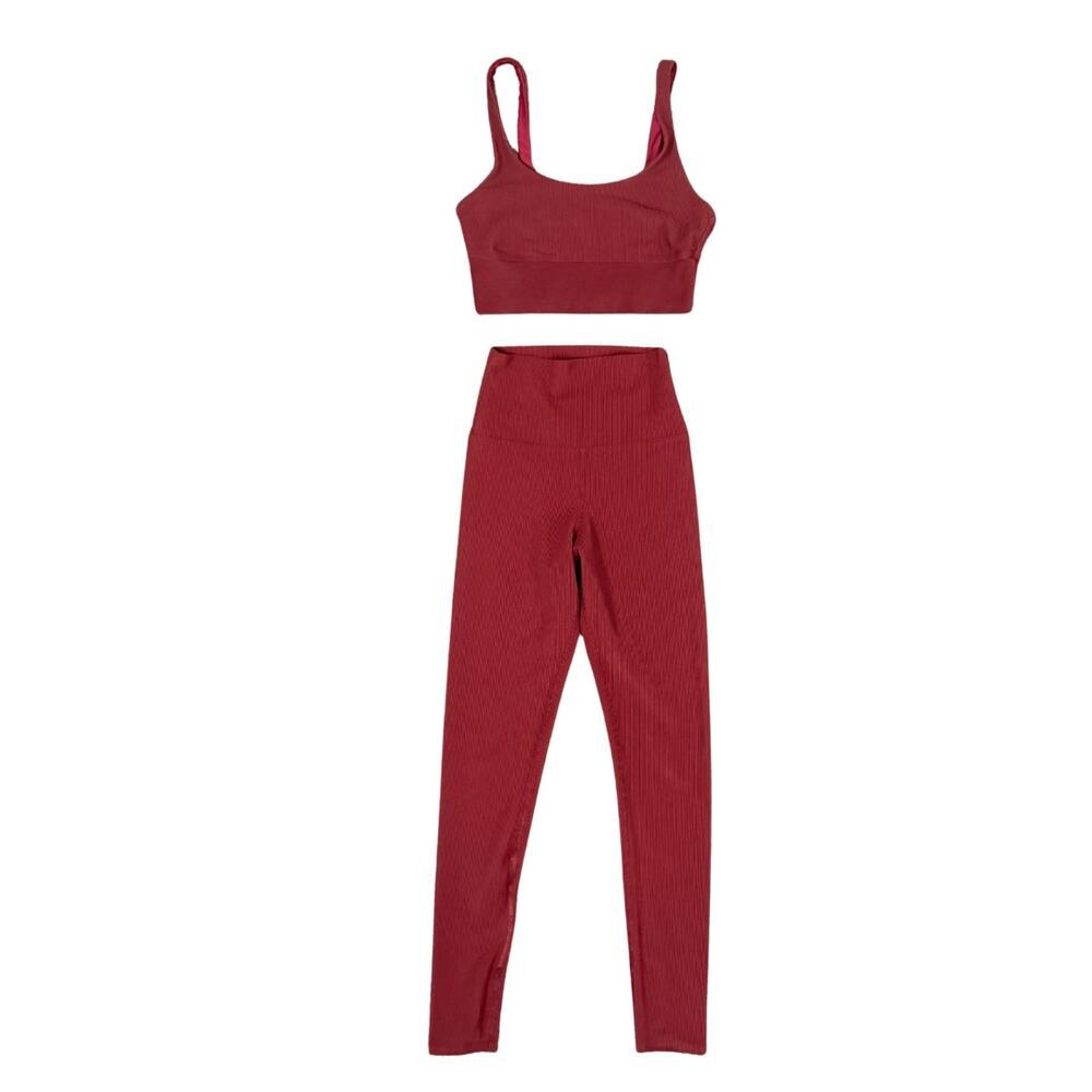 Beach Riot Ribbed Oxblood Legging & Sports Bra Set XS Activewear - Picture 5 of 13